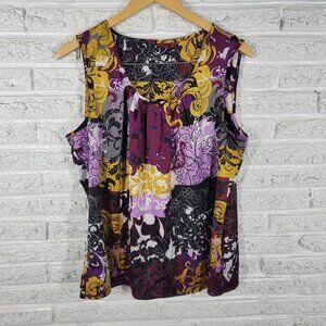 212 Collection Womens Top XL Tank Purple Gold Floral‎ Poly Blend FLO1E